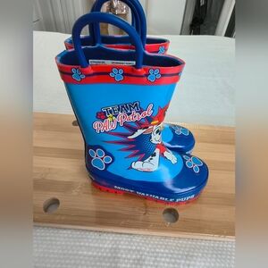 Paw Patrol Toddler Boys Rubber Rain Boots Pull On Blue Red Size 5/6 .